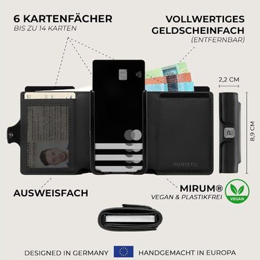 Чоловічий шкіряний гаманець PURISTO KLIK Classic Slim з відділенням для монет - мініатюрний картхолдер з RFID-захистом (10-14 карт) - чорний, XL відділення для монет