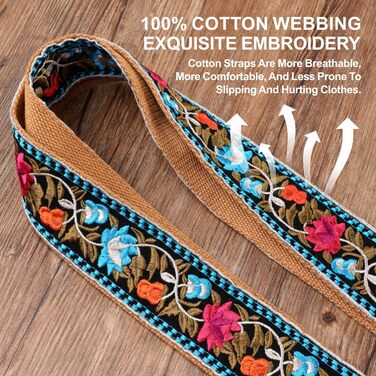 Гітарний ремінь Nefelibata Banjo-Gurt, 5,1 см, повна шкіра з телячої шкіри, вишивка квітів