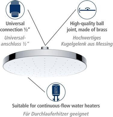WENKO Showerhead Automatic Cleaning - Anti-Limescale Universal Showerhead with Automatic Cleaning System, Plastic (ABS), 22.5 x 22.5 cm, Silver Glossy, Chrome, 24000100