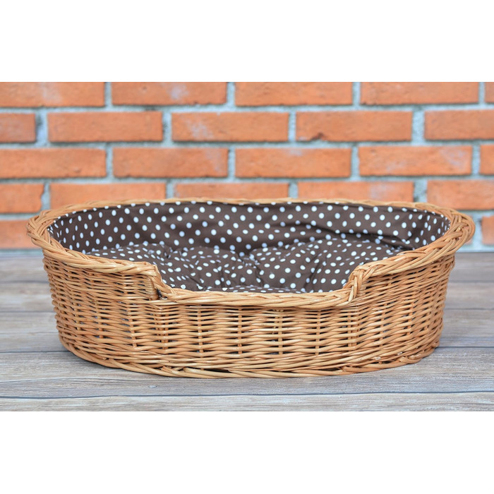 Wicker dog basket for dogs and cats. Dog bed, cat bed with cushion, pet basket, woven cat basket. 60x43 H19 cm (L 80 x W 60 x H 26 cm, Natural)