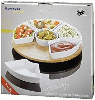 Esmeyer Caterado Rotating Serving Tray SUSAN with 6 white porcelain bowls and a bamboo tray, 34 x 34 x 6.5 cm