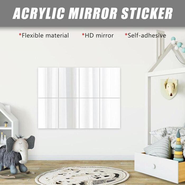 Клейкі дзеркальні наклейки на плитку, 4 шт. - акрилові дзеркала для школи, дому, ванної кімнати (30 x 20 см, прямий кут)