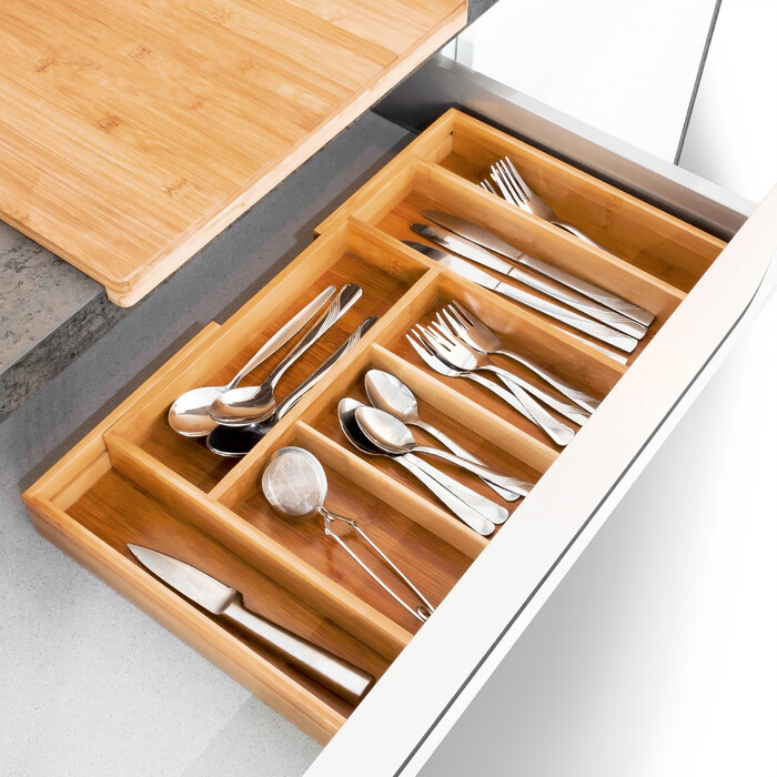 Relaxdays Bamboo Cutlery Box Adjustable XL