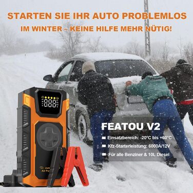 Powerbank для автомобіля Starthilfe 6000A з компресором 150PSI, 12V, для бензинових та дизельних авто (до 10л), QC3.0, LCD, ліхтарик