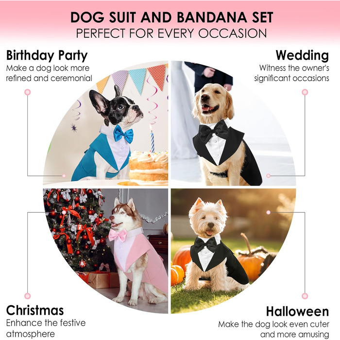 AOFITEE Dog Smoking Dog Suit & Bandana Set, Dog Wedding Party Suit Dog Bow Tie Shirt Vest, Pet Suit Costume Dog Clothes with Detachable Bow Tie for Halloween, Christmas, M