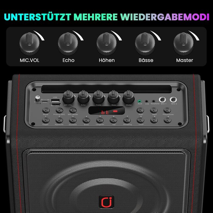 Караоке машина з 2 мікрофонами, портативна Bluetooth колонка з підсвіткою, FM, USB, TF, AUX, TWS, для дорослих та дітей, MS78