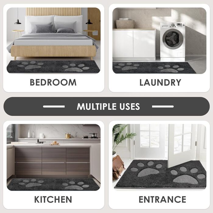 Килимок для підлоги 50 x 80 см, водонепроникний, антиковзний, для собак, вхід, вологі лапи, колір антрацит