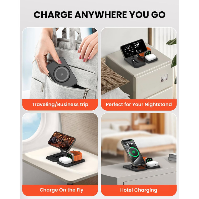 Зарядний пристрій GEEKERA MagSafe 3-в-1: для Apple Watch, iPhone та AirPods (чорний)