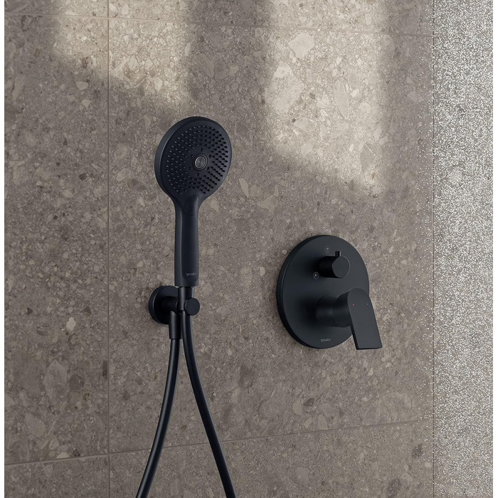 Душова лійка Duravit Universal з 3 режимами (Rain, Intense, Soft), ручна душова насадка Ø 110 мм, економія води MinusFlow, легко чиститься, чорний матовий колір