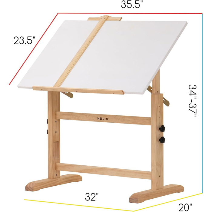 Meeden Adjustable Height Drawing Table with Stool - Artist Easel Table for Studio, Art & Craft Projects