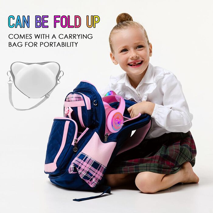 Дитячі бездротові навушники IFecco з мікрофоном, Bluetooth, LED, котячі вушка (рожевий)