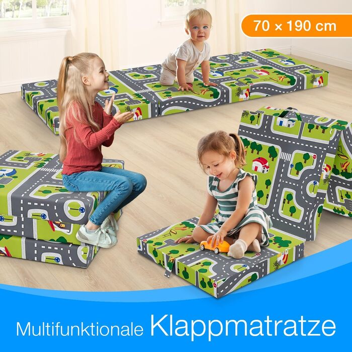 Складаний матрац ELONEO 70x190 см, 9 см, для дітей і дорослих – гостьовий, дорожній, для подорожей і кемпінгу, складна матрац для дітей, ігрова зона
