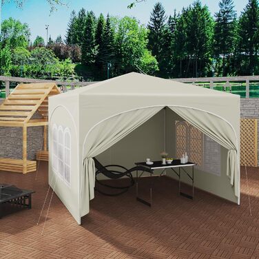 WOLTU Gazebo, Folding Gazebo 3x3 m, with 4 Side Walls, Party Tent Waterproof UV Protection 50+, Adjustable Height Garden Gazebo, with Carry Bag, for Outdoor Garden Camping (Beige)