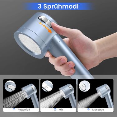 Showerhead with Filter MEKO High-Pressure Handheld Shower with 15-Layer Filtration System, 1.5M Hose, 3 Spray Patterns, Water-Saving Showerhead for Removing Residual Chlorine, Hard Water, and Heavy Metals (Blue)