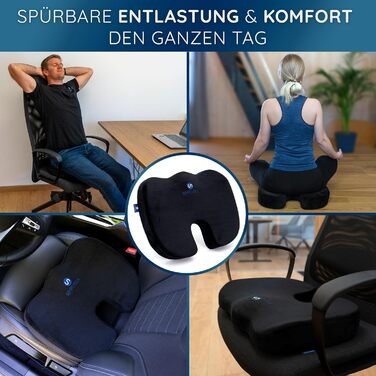 Ортопедична подушка для сидіння Simpurea® 'Koala' з антиковзким велюровим покриттям – для офісу, авто та дому – сприяє здоровій поставі та комфорту, знімає навантаження зі сідничної ділянки – Soft (45-90 кг) Чорний
