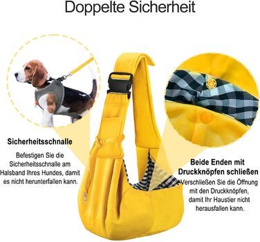 PetLoft Сумка-переноска для собак та котів, реверсивна, регульована, Cross-Body Carrier з підстібкою для нашийника (Жовтий)