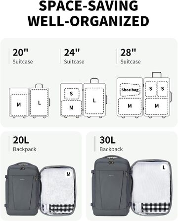 Органайзер для валізи ECOHUB, набір 6 шт. з ID-міткою, екологічні валізи для подорожей, легкі дорожні сумки, дихаючий рюкзак-органайзер, патент на корисну модель (зелений) (чорно-білий)