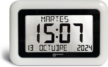 Calendar Clock - Geemarc Viso10 with automatic time setting and large letters - For people living with Alzheimer's - Battery operated - No backlight - Version DE - White