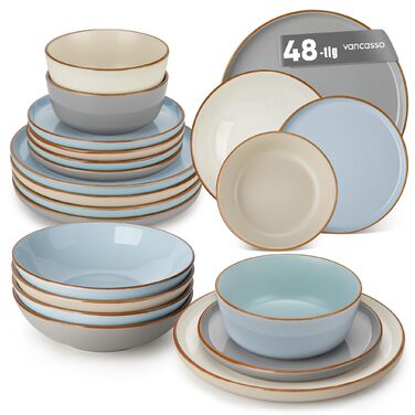 Набір посуду на 6 осіб Vancasso RENO 24-tlg: тарілки, супові тарілки, десертні тарілки, миски, комплект посуду з кераміки, 48 предметів