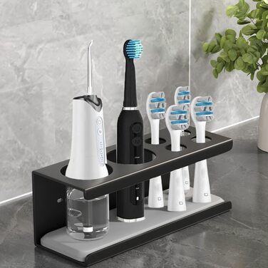 Настінний тримач для електричної зубної щітки з органайзером для пасти, 4 відділення, чорний