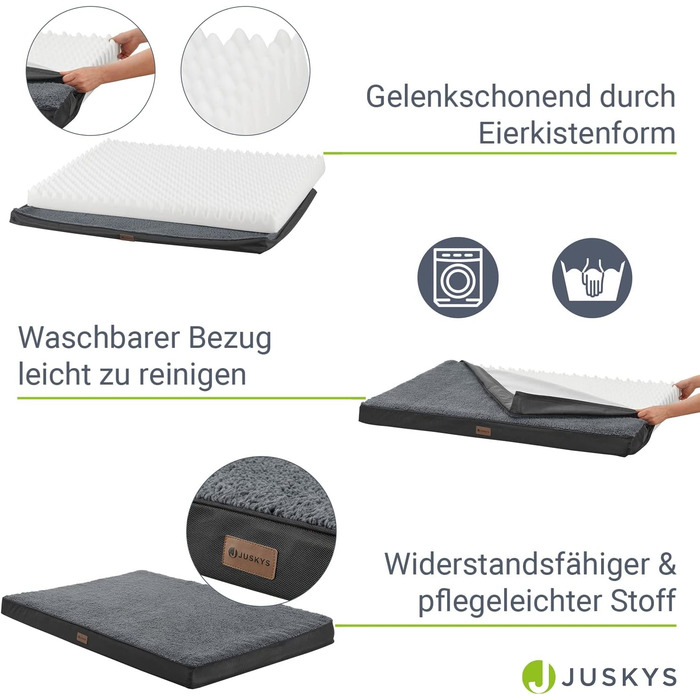 Ортопедичне ліжко для собак Juskys Milow, 76x51 см, сіре - м'яке та стабільне, знімний та пральний чохол - подушка для собак, килимок для маленьких собак