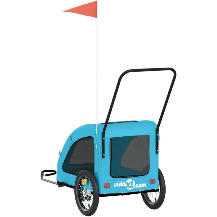 Фургон для собак VidaXL - блакитний, до 30 кг, з прапором та відбивачами, Oxford-Gewebe, 63.5 x 124.5 x 66 см