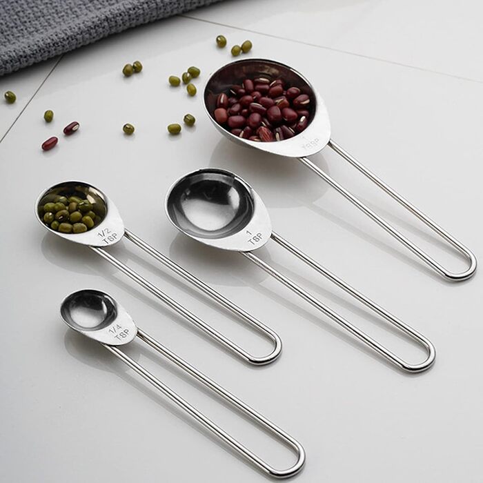 8-Piece Measuring Cup and Spoon Set, 4 Measuring Cups with Handles and 4 Coffee Measuring Spoons, Stainless Steel, Non-toxic, Rust-proof, Well-made, Professional Kitchen Measuring Set, Silver