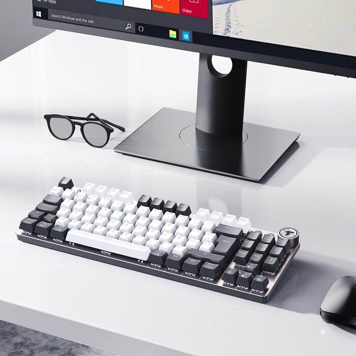 Механічна ігрова клавіатура TECURS бездротова 80% TKL з підсвічуванням, Red Switch, QWERTZ, для ПК, ноутбука, Windows, чорно-біла