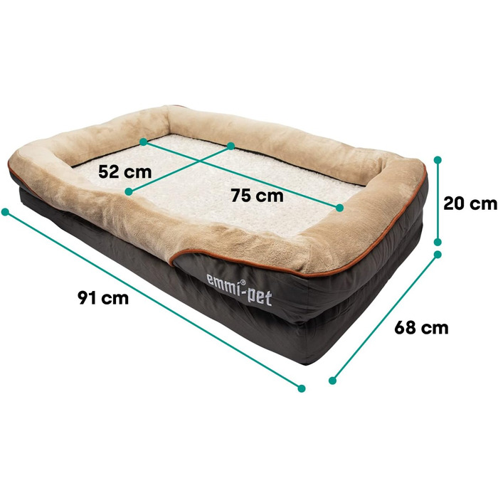 Ортопедичне ліжко для собак Emmi-pet - Ergonomisches Hundesofa для великих собак 120x85x25 см. Зручне, м'яке, з антиковзаючою поверхнею, дихаюче, з адаптованою формою. Розмір L (91x68 см)