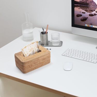 Склянка для рушників з ротангу, плетена коробка для серветок, декоративна для кухні, вітальні, ванної кімнати (натуральний ротанг)