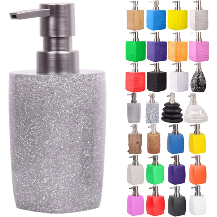 Дозатор мила | Широкий вибір стильних дозаторів мила для ванної кімнати | Сучасний дизайн, прикраса для будь-якої ванної (Glitzer Silver)