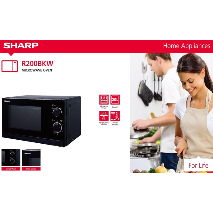 Мікрохвильова піч SHARP R200BKW Solo, 20 л, 800 Вт, чорна