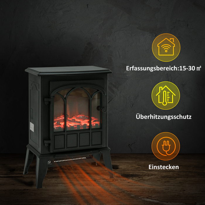 Електрокамін HOMCOM 2000W, підлоговий камін з LED-ефектом полум'я, тихий, електричний камін з металевим захистом від нагріву