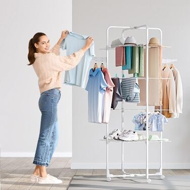 Стійка для сушіння білизни Innotic з 4 рівнями, складна та компактна на колесах, 168 см, для балкону та маленьких квартир, біла