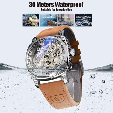 Годинник чоловічий FORSINING: квадратний ретро механічний годинник з автопідзаводом, золотий скелет, шкіряний ремінець