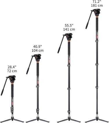 Однонога штатив Cayer FP34 з плавним голковим підшипником, 180 см, для DSLR камер Canon, Nikon, Sony, Olympus, Panasonic