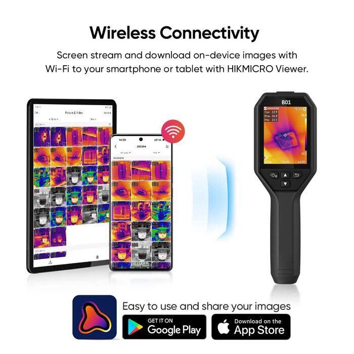 Тепловізор HIKMICRO B01 з роздільною здатністю 256x192, Wi-Fi, 49.152 пікселів, 3.2