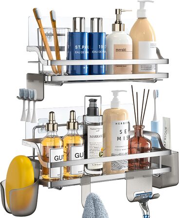 KROCEO shower shelves 10.5x30 cm and 9x29 cm silver