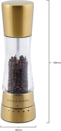 Cole & Mason Derwent Gold Salt and Pepper Grinder Set, Manual Spice Grinder with Adjustable Ceramic Grinder, Stainless Steel/Acrylic, 190mm, Precision+, Gift Set