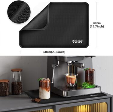 Термостійкий килимок для захисту від нагрівання 60x40 см - вогнестійкий килимок для кухонних стільниць, силіконовий килимок, неслизький та водонепроникний для фритюрниці, кавомашини (чорний) 60 см x 40 см Чорний