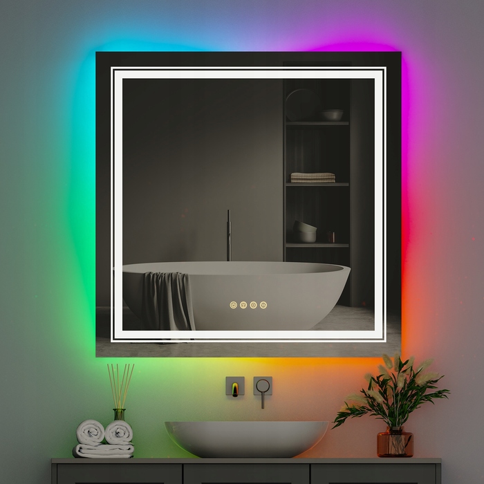 LED-дзеркало у ванну кімнату з RGB-підсвіткою, 80x80 см