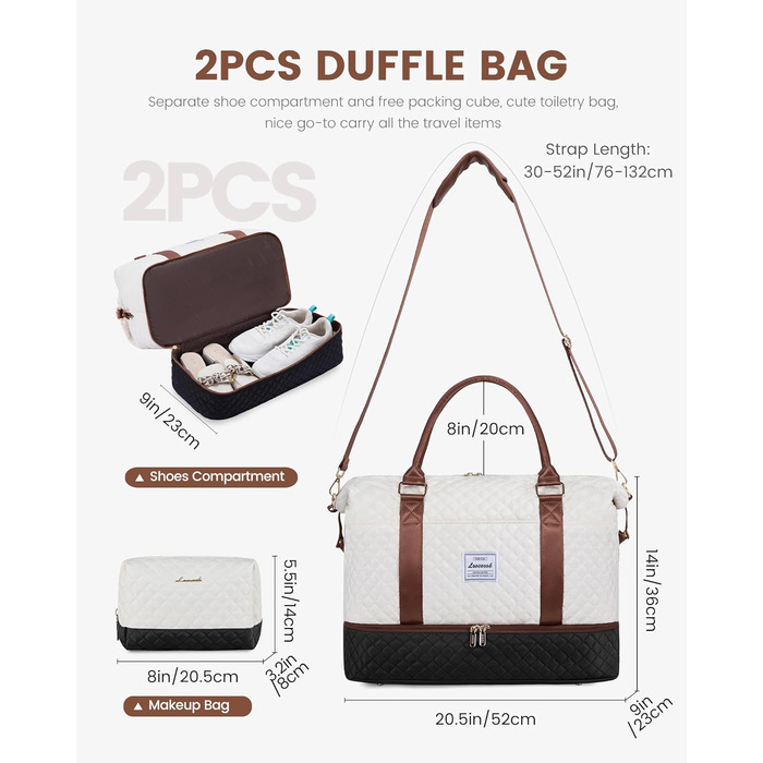 Спортивна сумка LOVEVOOK для жінок, велика ручна поклажа, дорожня сумка-дуffel, XL (2 шт., бежевий, чорний, коричневий)