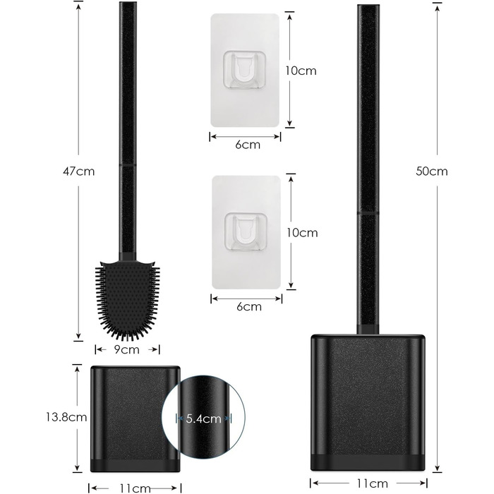 Силіконова щітка для унітазу Klobürste з нержавіючої сталі та контейнером, гнучка щітка для туалету, набір для кріплення на стіну без свердління, для ванної кімнати (чорний)