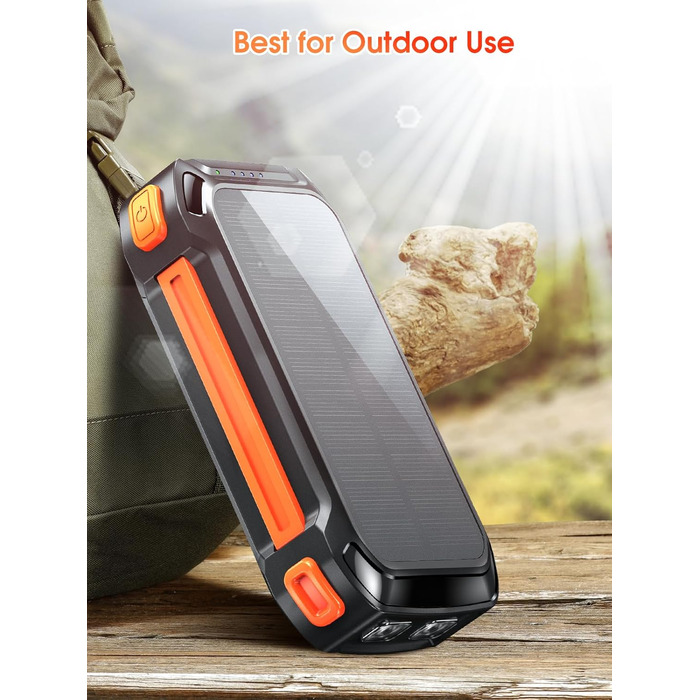 Сонячний Power Bank 26800mAh з 4 кабелями, 30W USB-C, SOS ліхтарик, 7 виходів, для телефону, планшету, кемпінгу (Оранжевий)