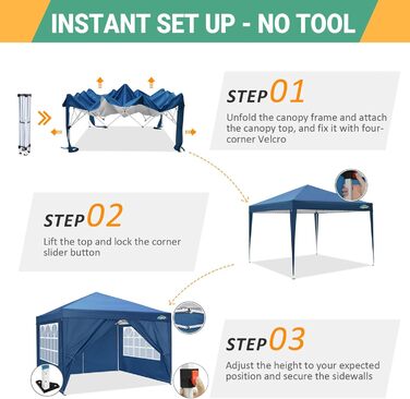 COBIZI Pavilion 3x3, Folding Pavilion 3x3 Waterproof Stable Winterproof | 8x Pegs | 4x Wind Rope | UV Protection 50+ | High-Density Tarpaulin | Pop-up Pavilion Folding 3x3m Tent 3x3 Party Tent (Blue)