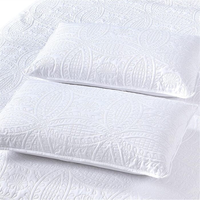 Luxurious Reversible Quilt Set, Embroidered, Cotton, King Size, 3-Piece, Quilted, Quilt Set with 2 Pillowcases, Lightweight and Breathable, Solid Color, Bedspread for Double Bed, Beige