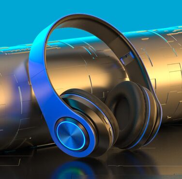 Бездротові Bluetooth навушники з LED підсвіткою, складні, Bluetooth 5.0, радіус дії 10 м, стерео, мікрофон, синій