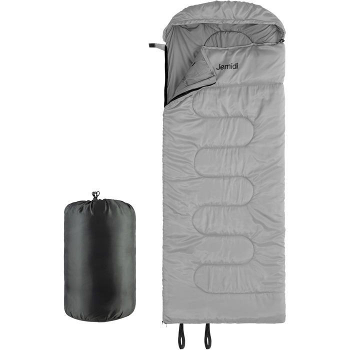 Спальний мішок JEMIDI для зими та літа, Outdoor, до -5°C, великий, 220x80x10 см, водонепроникний, для дорослих, сірий