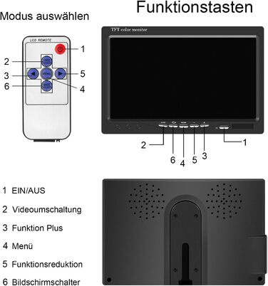 AISHICHEN 7-дюймовий TFT LCD монітор для авто, екран заднього виду для камер заднього огляду, 2 відеовходи, 12V/24V, без камери, для легкових і вантажних авто, монітор