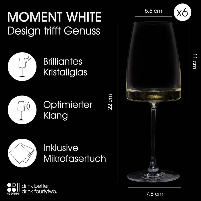 Набір білих келихів 6 шт. об'ємом 420 мл з мікрофіброю – Елегантні келихи для вина та Aperol Spritz – придатні для миття в посудомийній машині, безпечно упаковані, Made in Europe